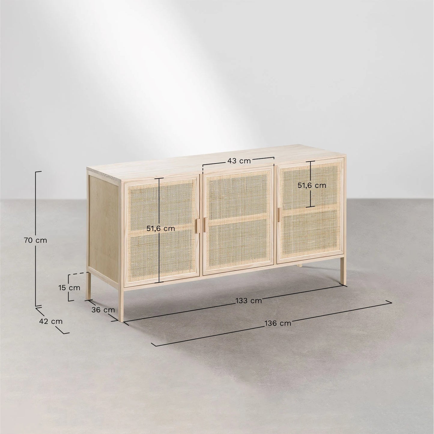 Rattan & Wood Sideboard  | Wooden Cabinet -Arjita - Akway