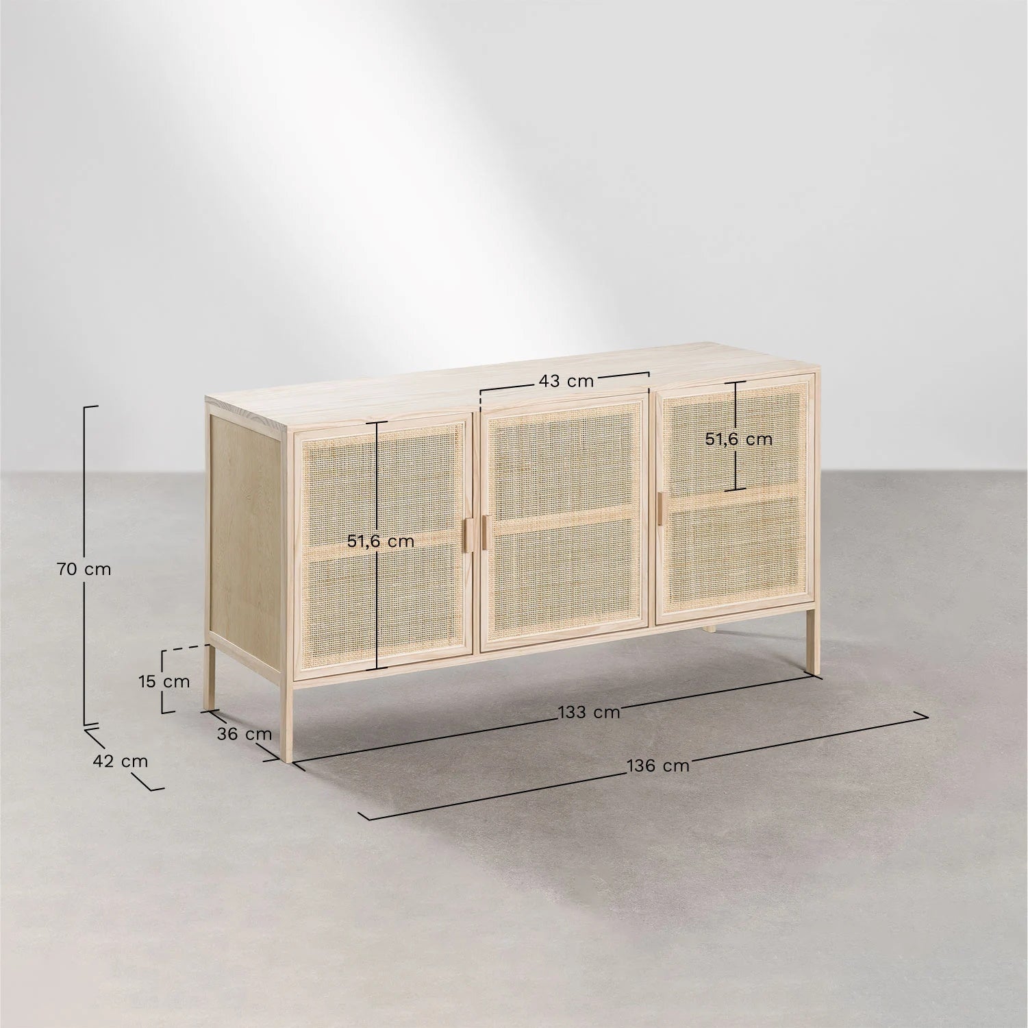 Rattan & Wood Sideboard  | Wooden Cabinet -Arjita - Akway