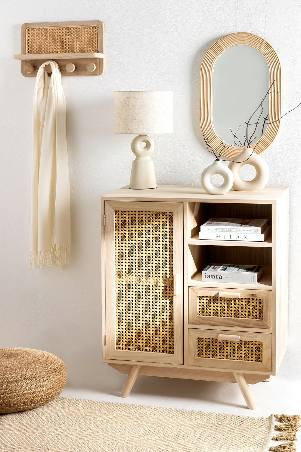 Rattan & Wooden Sideboard with Drawers | Wooden Cabinet -Anaisha - Akway Furniture > Sideboards (Image 1)