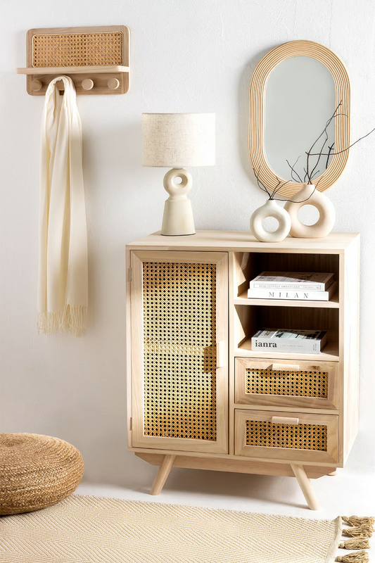 Rattan & Wooden Sideboard with Drawers | Wooden Cabinet -Anaisha - Akway Furniture > Sideboards (Image 1)