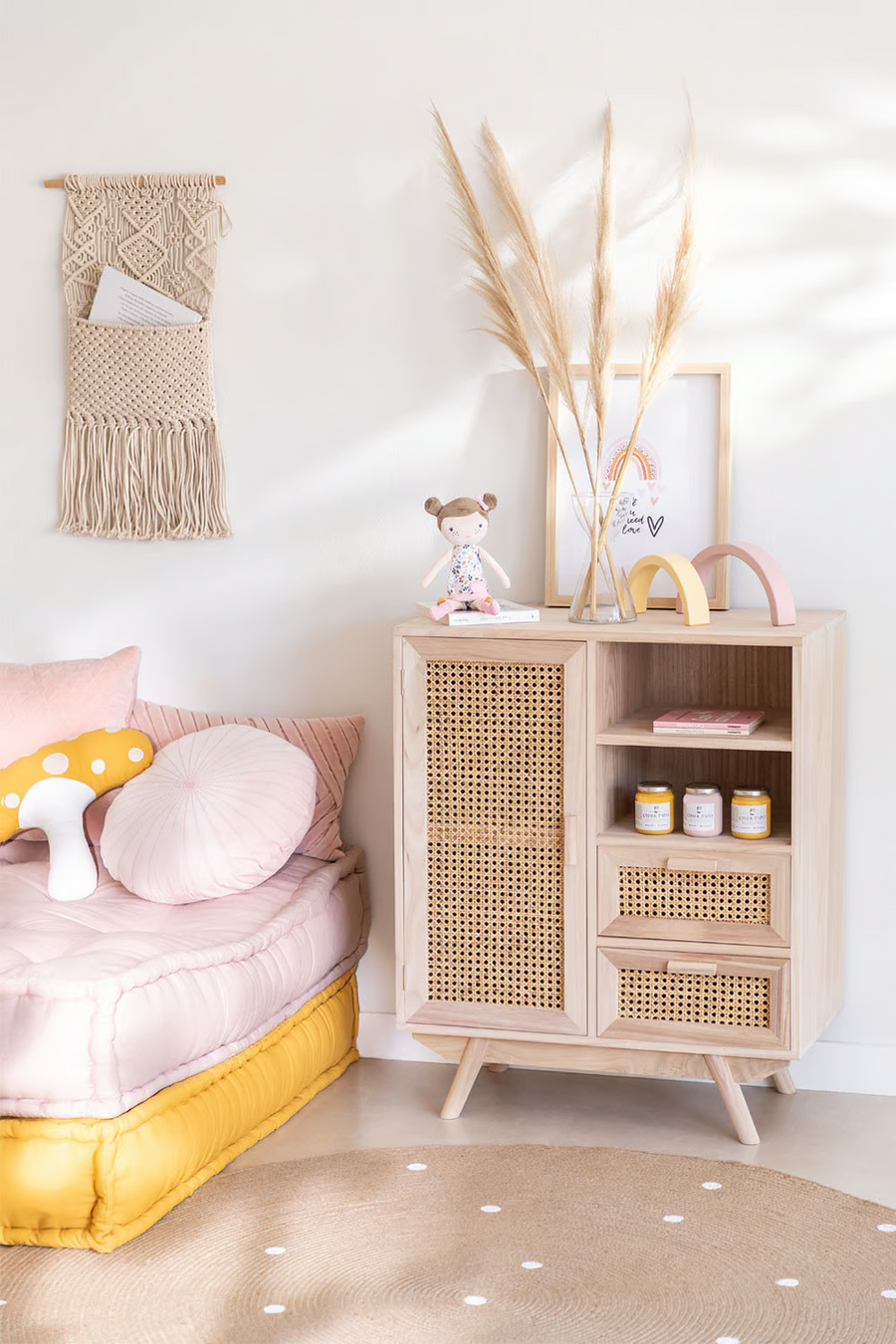 Rattan & Wooden Sideboard with Drawers | Wooden Cabinet -Anaisha - Akway Furniture > Sideboards (Image 2)