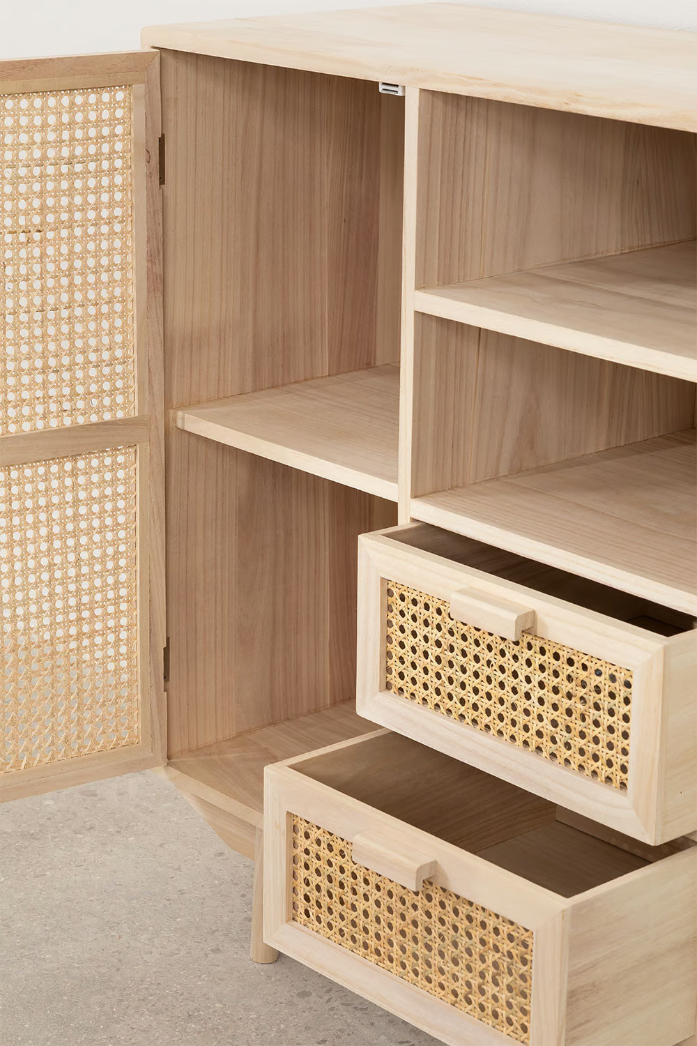 Rattan & Wooden Sideboard with Drawers | Wooden Cabinet -Anaisha - Akway Furniture > Sideboards (Image 5)