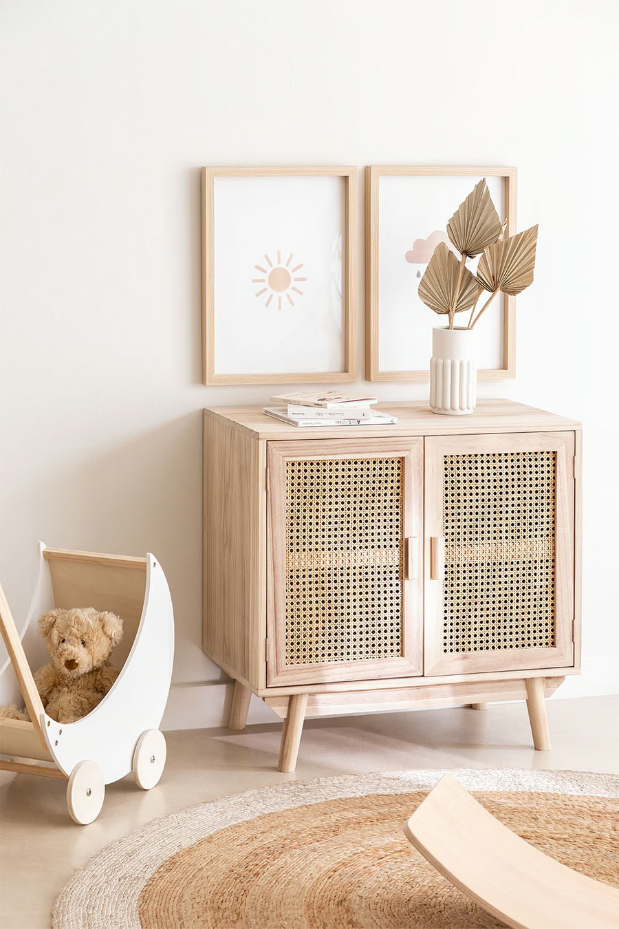 Rattan & Wooden Sideboard with Drawers | Wooden Cabinet -Aashita - Akway Furniture > Sideboards (Image 2)
