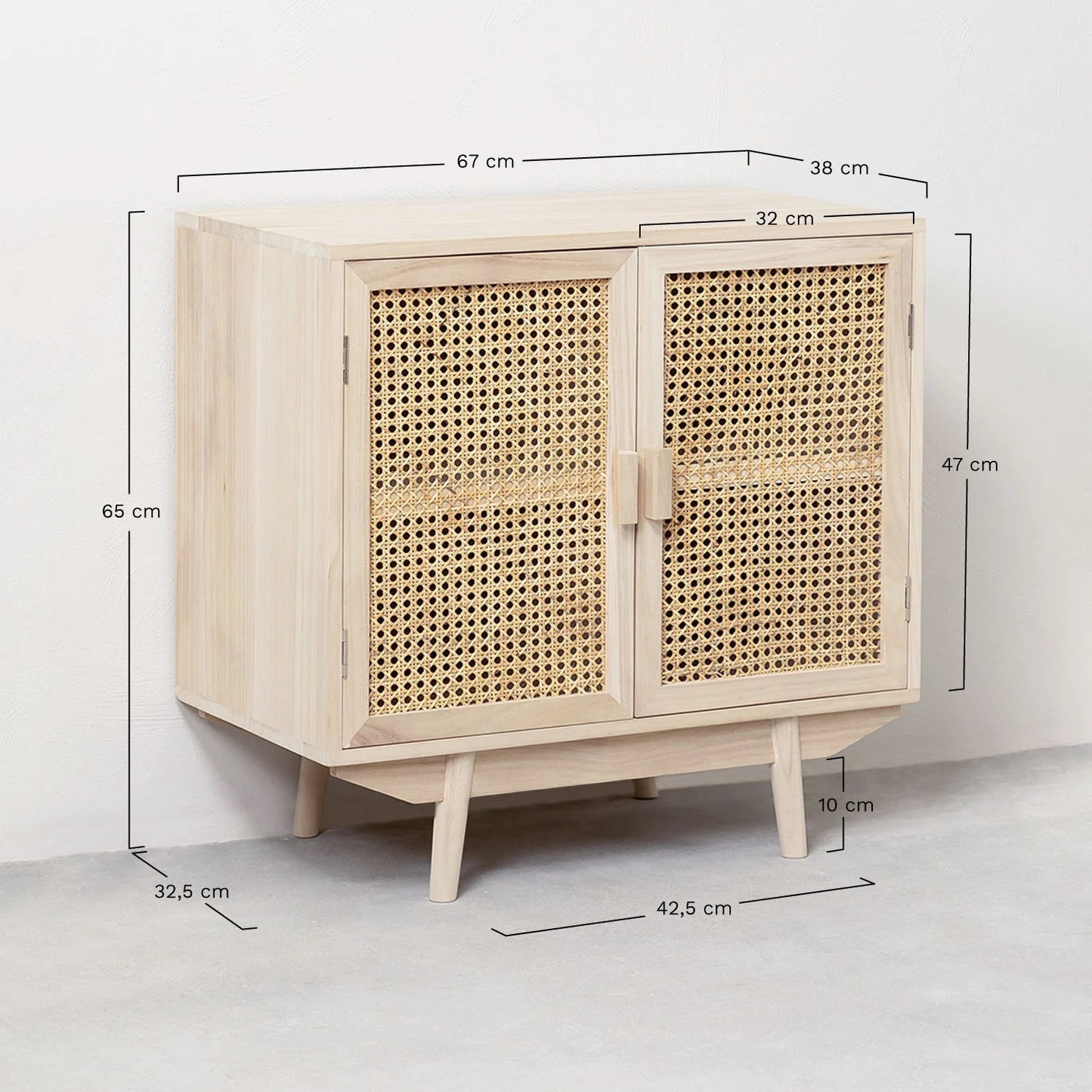 Rattan & Wooden Sideboard with Drawers | Wooden Cabinet -Aashita - Akway Furniture > Sideboards (Image 7)