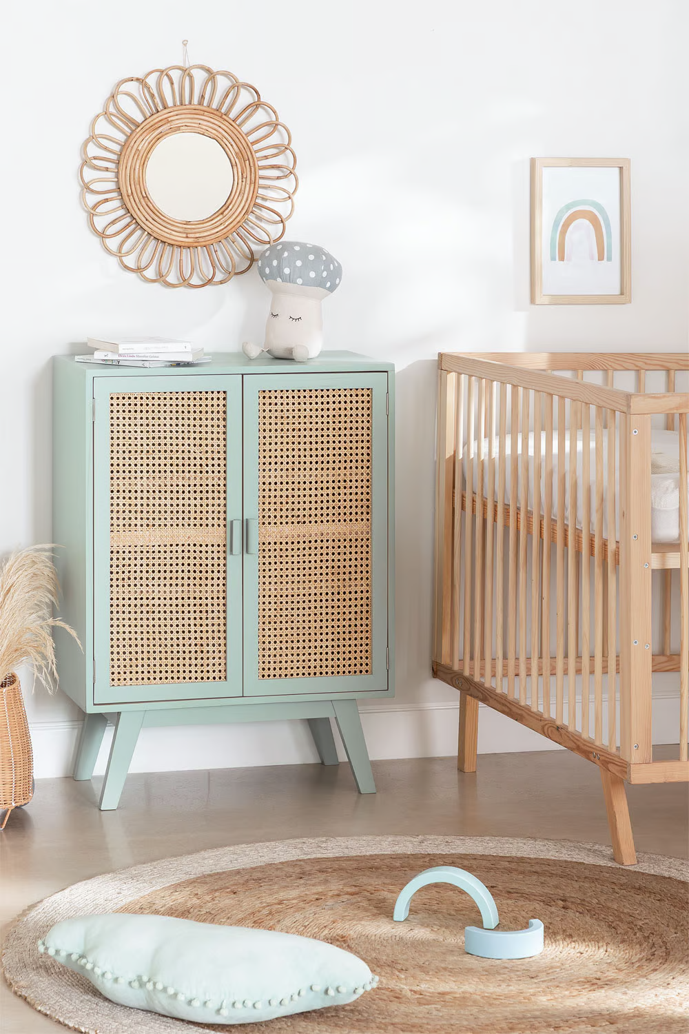 Rattan & Wooden Sideboard with Drawers | Wooden Cabinet -Aarna - Akway Furniture > Sideboards (Image 2)