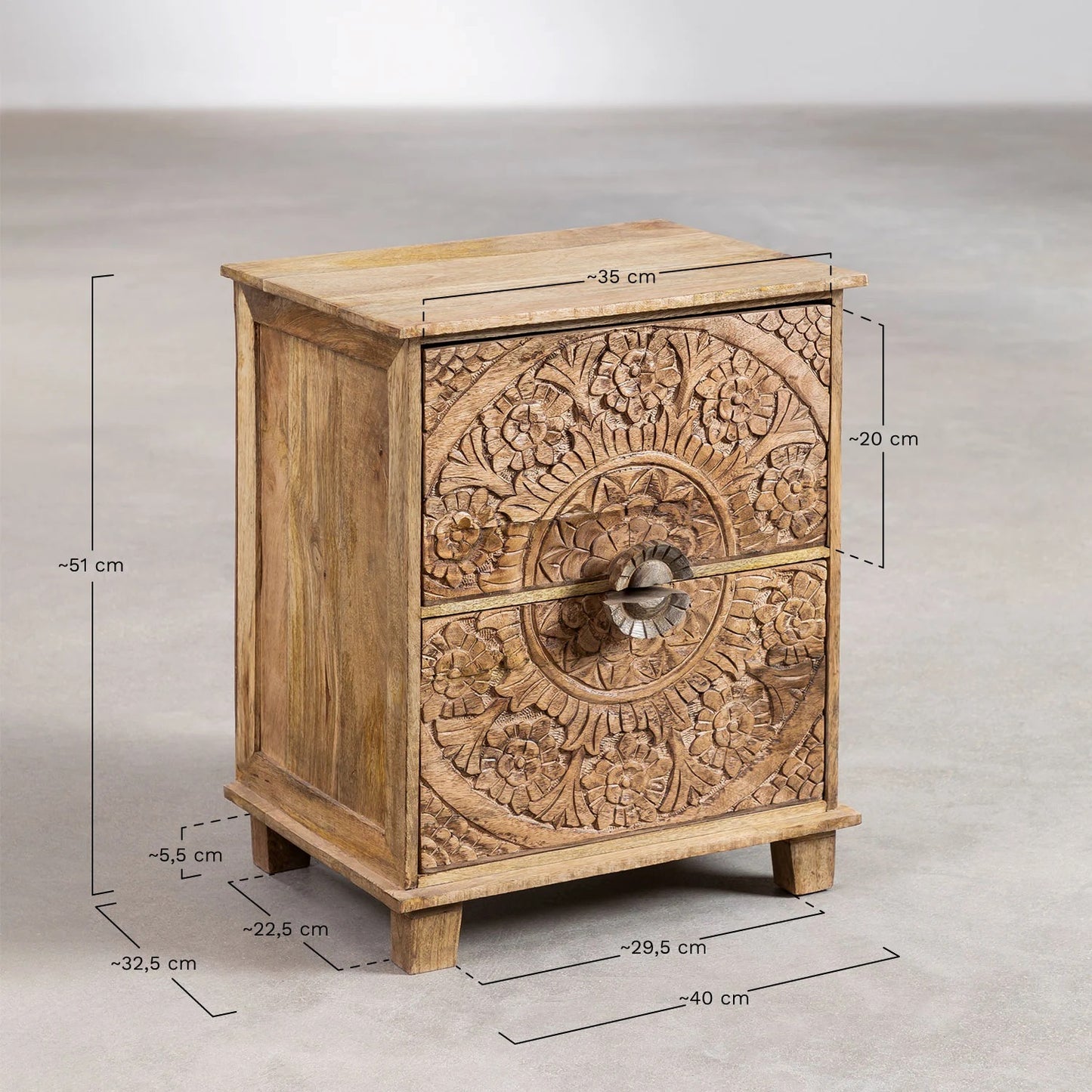 Mango Wood Nightstand with Drawers | Wooden Bedside Table - Agrima - Akway Furniture > Bedside Tables (Image 8)