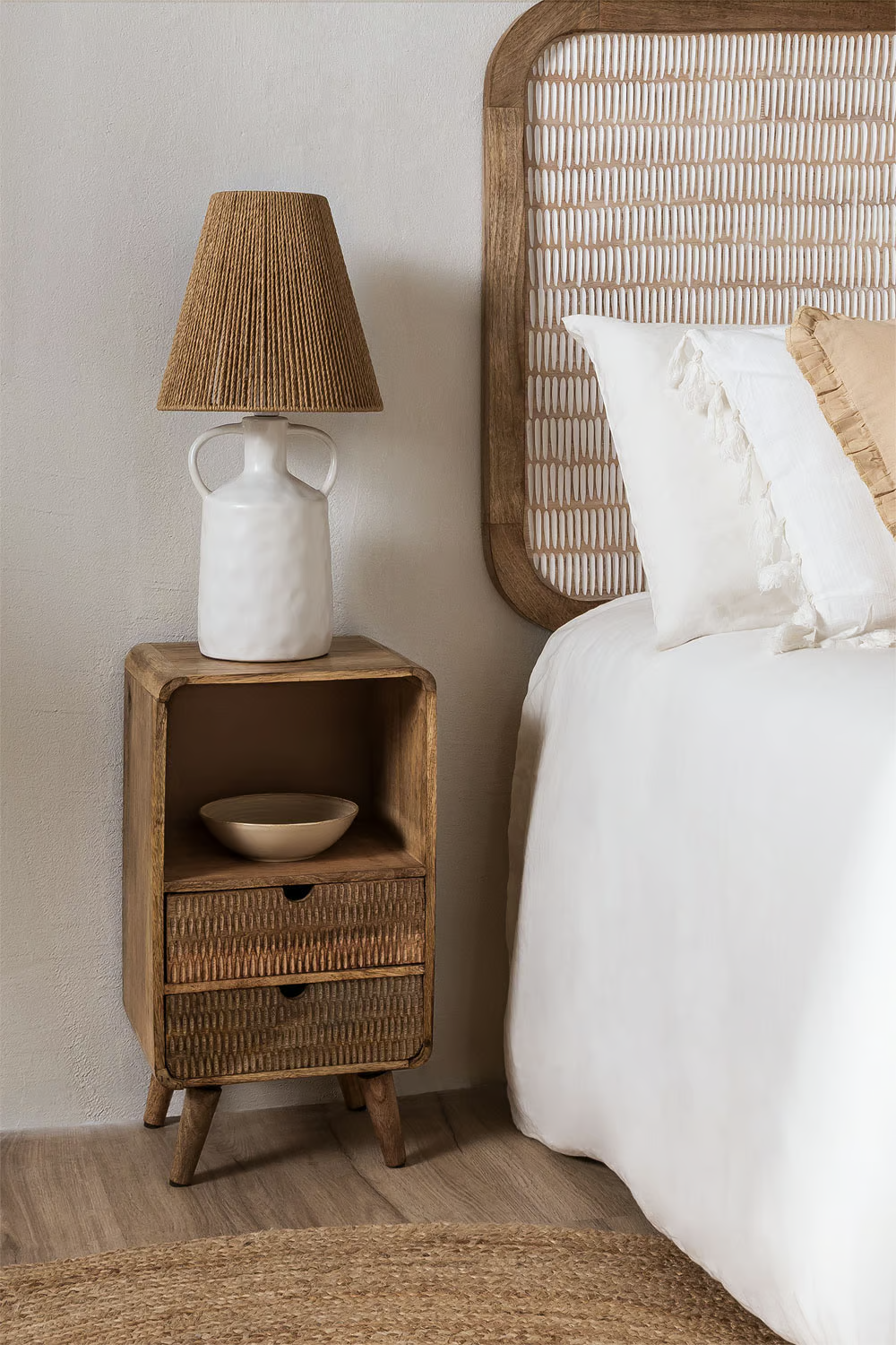 Mango Wood bedside table with storage | Wooden Bedside Table - Aaravi - Akway Furniture > Bedside Tables (Image 1)