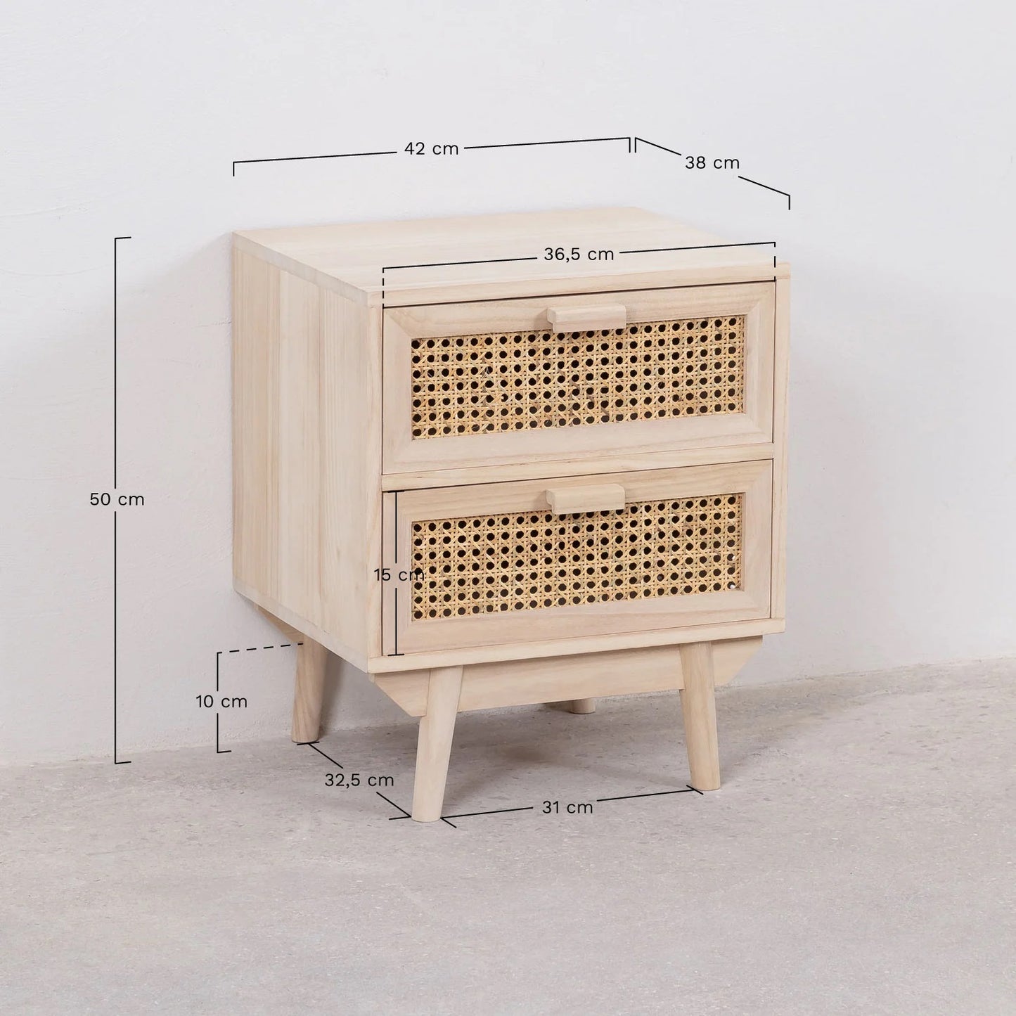 Rattan & Mango Wood Table | Wooden Bedside Table - Mira - Akway