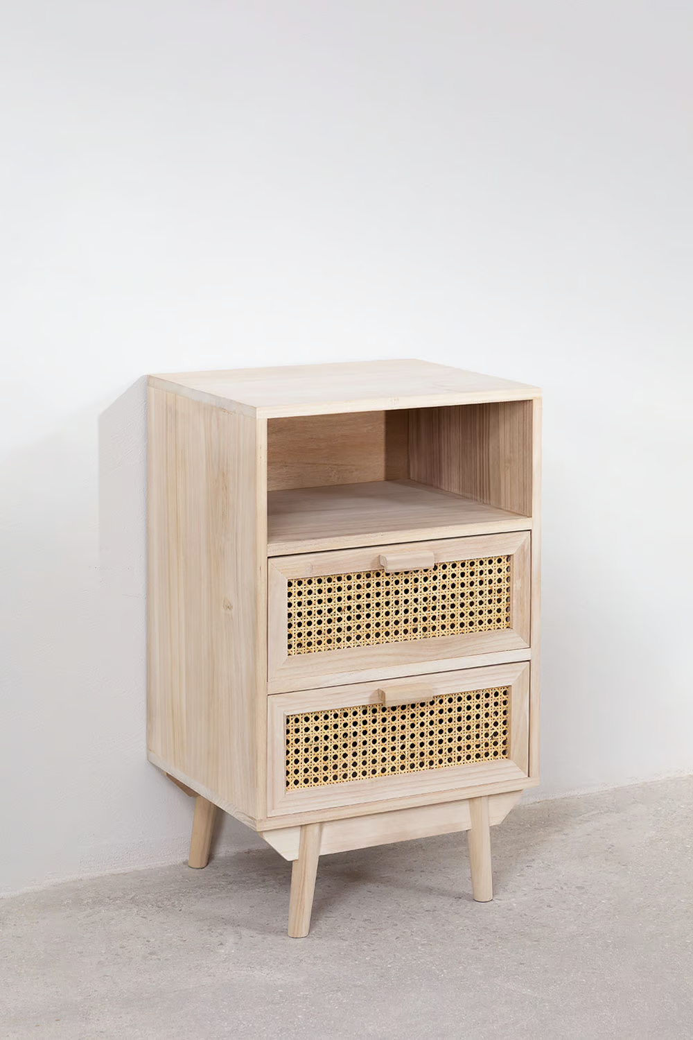 Rattan & Mango Wood Bedside Table with Drawers | Wooden Bedside Table -Agnes - Akway Furniture > Bedside Tables (Image 2)