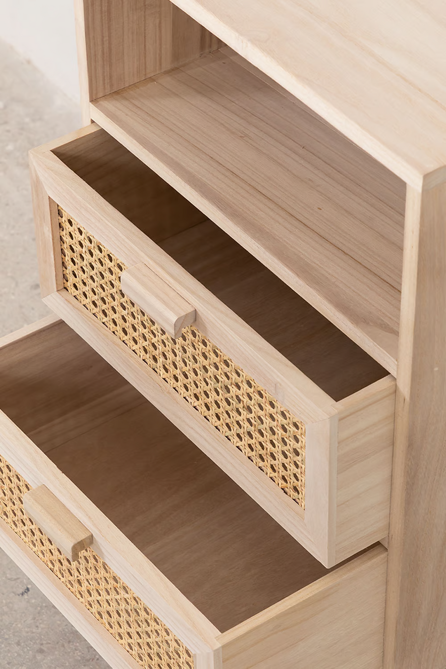 Rattan & Mango Wood Bedside Table with Drawers | Wooden Bedside Table -Agnes - Akway Furniture > Bedside Tables (Image 4)