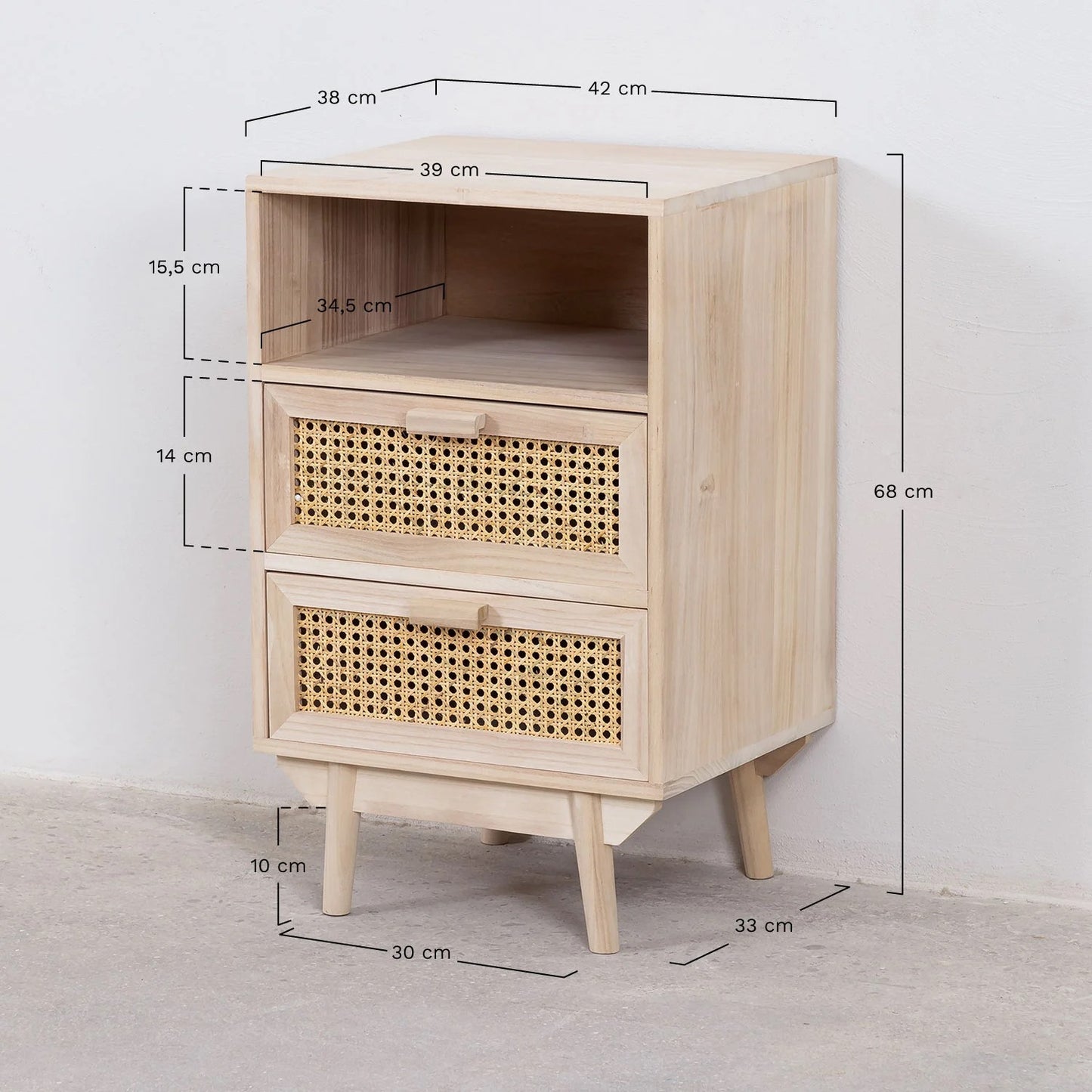 Rattan & Mango Wood Bedside Table with Drawers | Wooden Bedside Table -Agnes - Akway Furniture > Bedside Tables (Image 6)