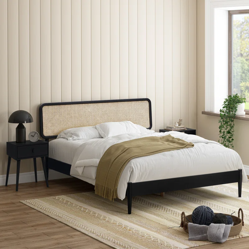Solid Wood Rattan Bed For Bedroom | Cane Bed For Home -Alani - Akway Bedroom > Beds & Bed Frames (Image 1)