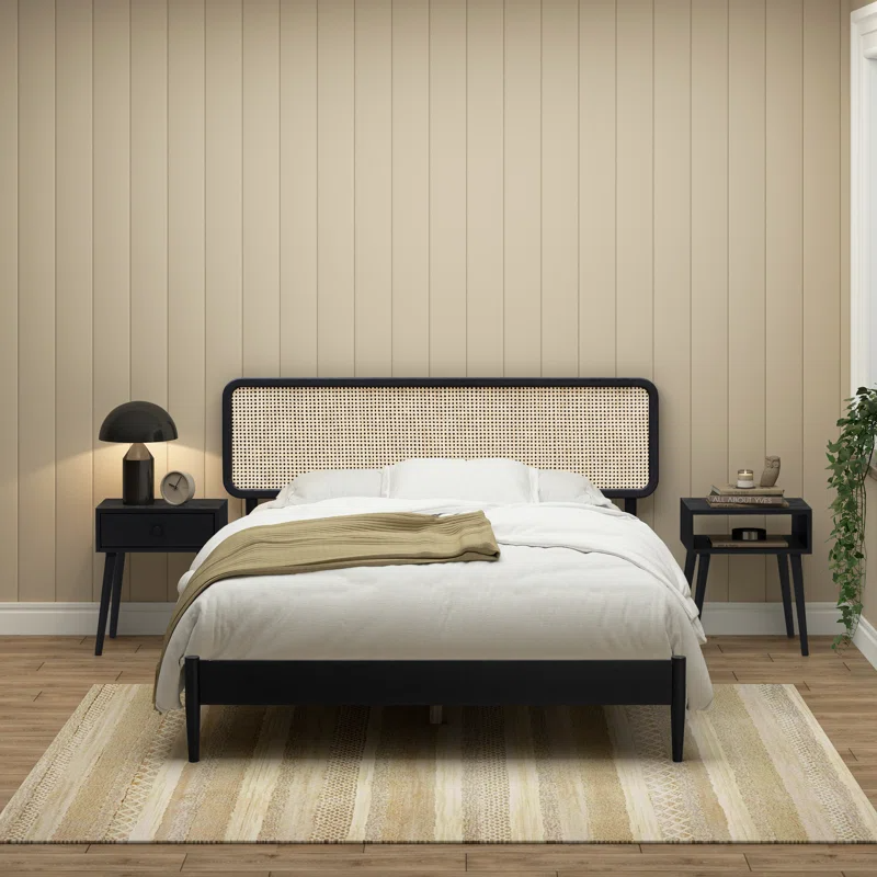 Solid Wood Rattan Bed For Bedroom | Cane Bed For Home -Alani - Akway Bedroom > Beds & Bed Frames (Image 2)