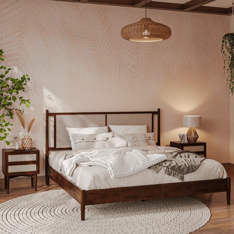 Solid Wood Rattan Bed For Bedroom | Cane Bed For Home -Amara - Akway Bedroom > Beds & Bed Frames (Image 1)