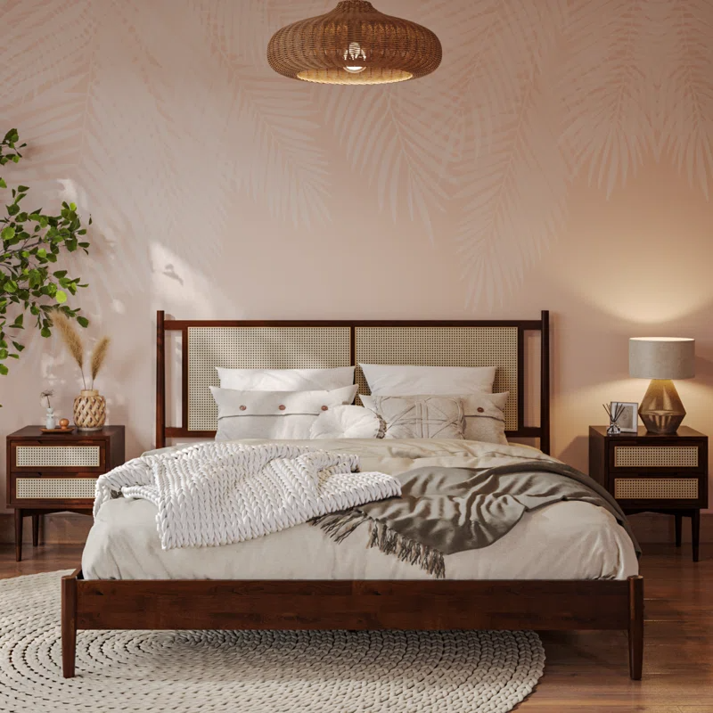 Solid Wood Rattan Bed For Bedroom | Cane Bed For Home -Amara - Akway Bedroom > Beds & Bed Frames (Image 6)