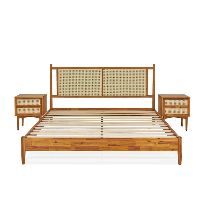 Solid Wood Rattan Bed For Bedroom | Cane Bed For Home -Amara - Akway Bedroom > Beds & Bed Frames (Image 7)