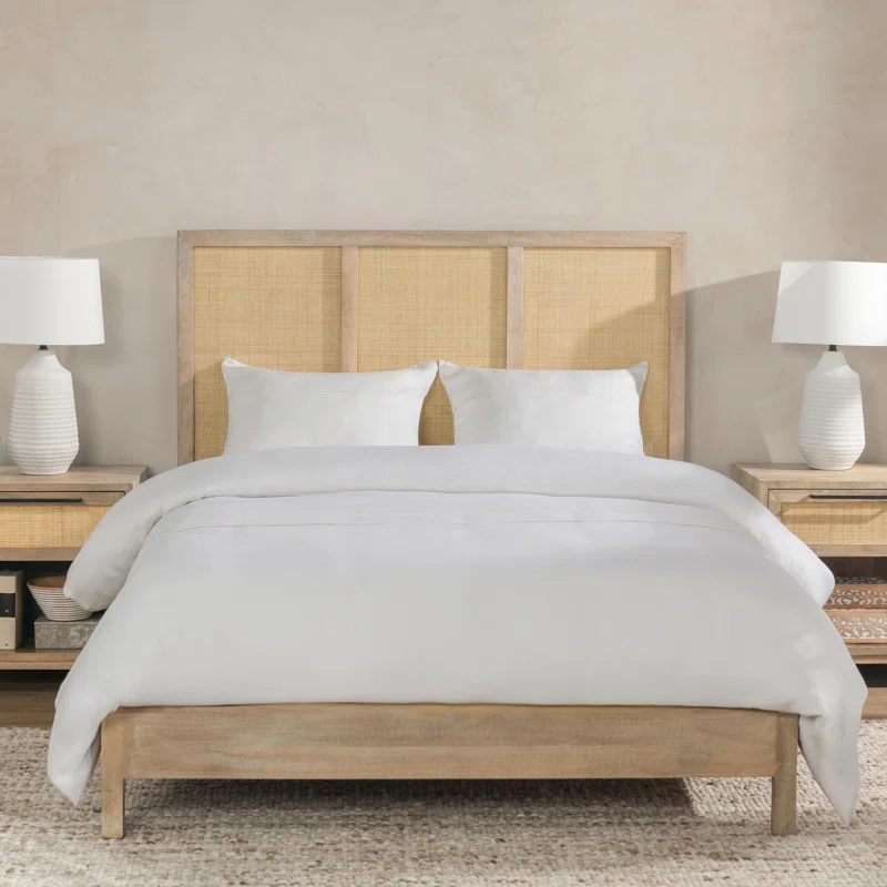 Solid Wood Rattan Bed For Bedroom | Cane Bed For Home -Alexis - Akway