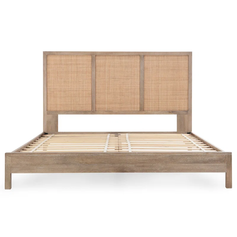 Solid Wood Rattan Bed For Bedroom | Cane Bed For Home -Alexis - Akway
