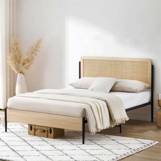 Solid Wood Rattan Bed For Bedroom | Cane Bed For Home -Dahlia - Akway Bedroom > Beds & Bed Frames (Image 1)