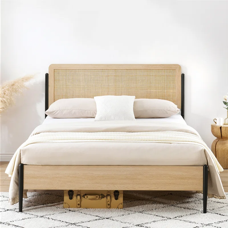 Solid Wood Rattan Bed For Bedroom | Cane Bed For Home -Dahlia - Akway Bedroom > Beds & Bed Frames (Image 3)