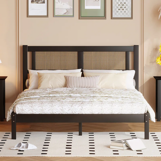 Solid Wood Rattan Bed For Bedroom | Cane Bed For Home -Arhaan - Akway Bedroom > Beds & Bed Frames (Image 1)