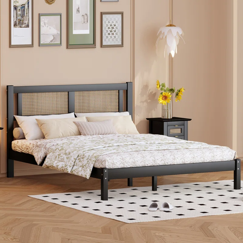Solid Wood Rattan Bed For Bedroom | Cane Bed For Home -Arhaan - Akway Bedroom > Beds & Bed Frames (Image 2)