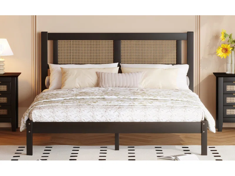 Solid Wood Rattan Bed For Bedroom | Cane Bed For Home -Arhaan - Akway Bedroom > Beds & Bed Frames (Image 4)