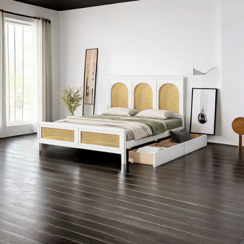 Solid Wood Rattan Bed For Bedroom | Cane Bed For Home -Hrishi - Akway Bedroom > Beds & Bed Frames (Image 1)