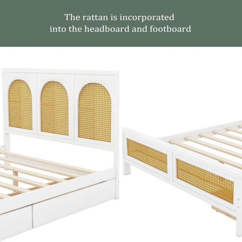 Solid Wood Rattan Bed For Bedroom | Cane Bed For Home -Hrishi - Akway Bedroom > Beds & Bed Frames (Image 2)