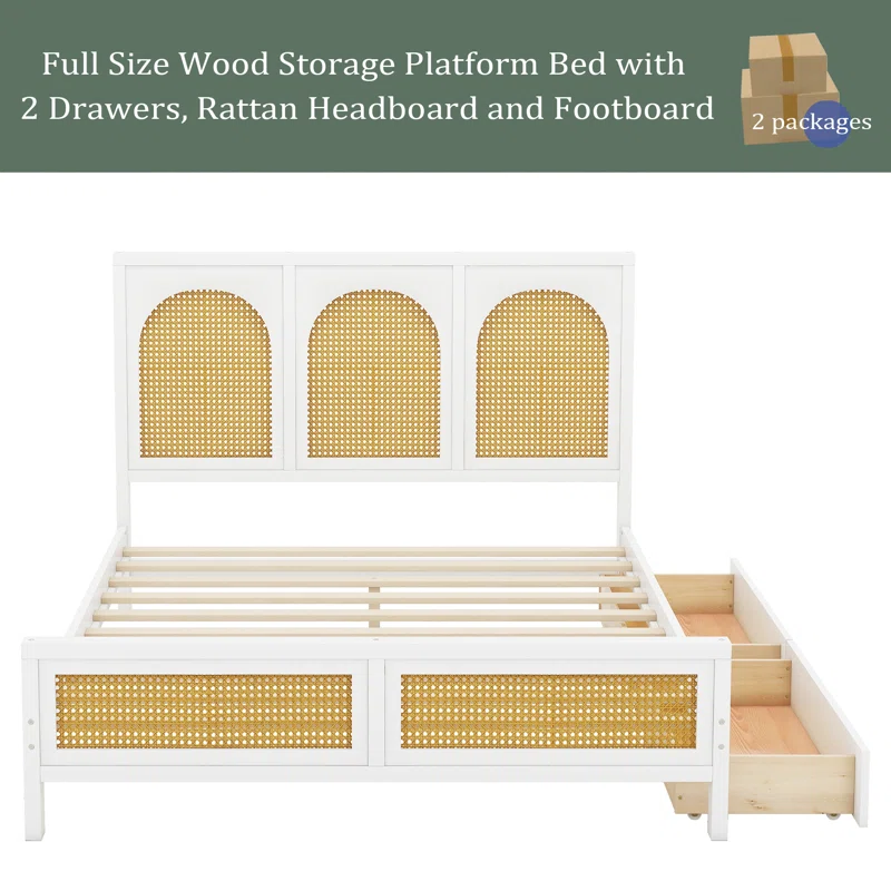 Solid Wood Rattan Bed For Bedroom | Cane Bed For Home -Hrishi - Akway Bedroom > Beds & Bed Frames (Image 3)