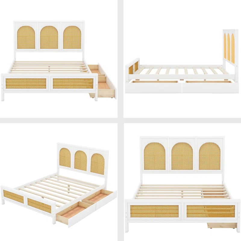 Solid Wood Rattan Bed For Bedroom | Cane Bed For Home -Hrishi - Akway Bedroom > Beds & Bed Frames (Image 4)