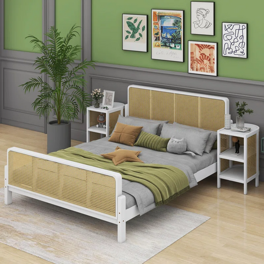 Solid Wood Rattan Bed For Bedroom | Cane Bed For Home -Manan - Akway Bedroom > Beds & Bed Frames (Image 1)