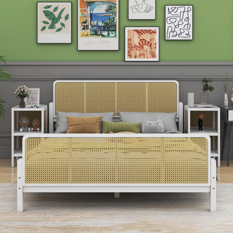Solid Wood Rattan Bed For Bedroom | Cane Bed For Home -Manan - Akway Bedroom > Beds & Bed Frames (Image 2)