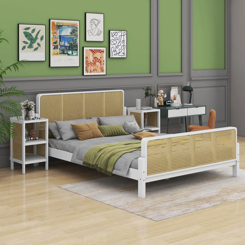 Solid Wood Rattan Bed For Bedroom | Cane Bed For Home -Manan - Akway Bedroom > Beds & Bed Frames (Image 3)