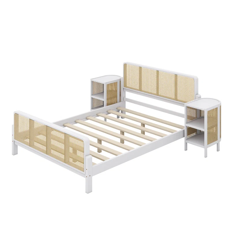 Solid Wood Rattan Bed For Bedroom | Cane Bed For Home -Manan - Akway Bedroom > Beds & Bed Frames (Image 6)
