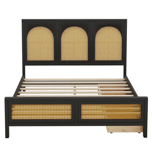 Solid Wood Rattan Bed For Bedroom | Cane Bed For Home -Nirav - Akway Bedroom > Beds & Bed Frames (Image 2)