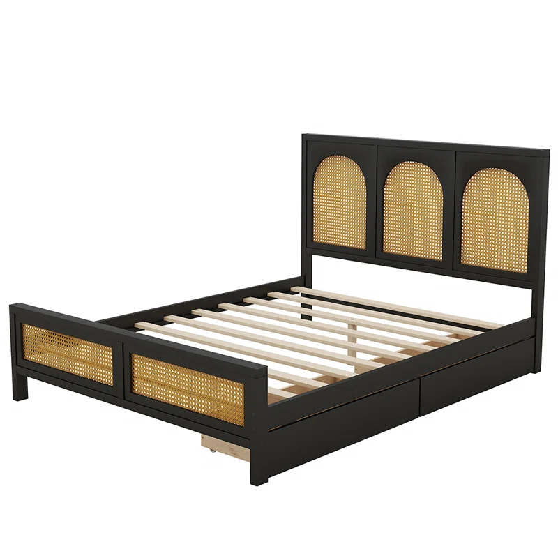 Solid Wood Rattan Bed For Bedroom | Cane Bed For Home -Nirav - Akway Bedroom > Beds & Bed Frames (Image 3)