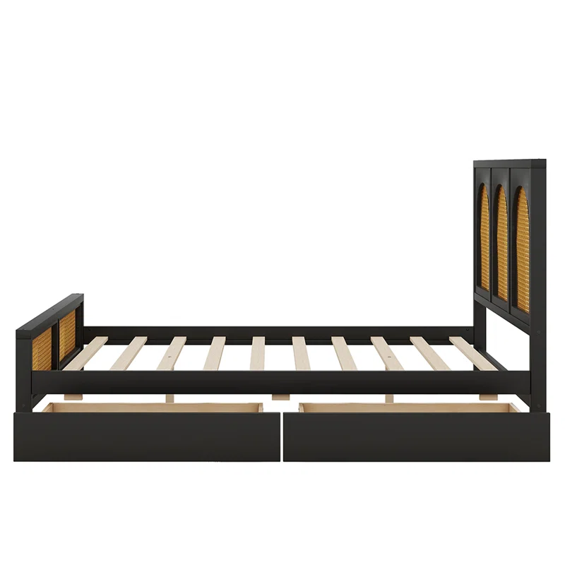Solid Wood Rattan Bed For Bedroom | Cane Bed For Home -Nirav - Akway Bedroom > Beds & Bed Frames (Image 6)