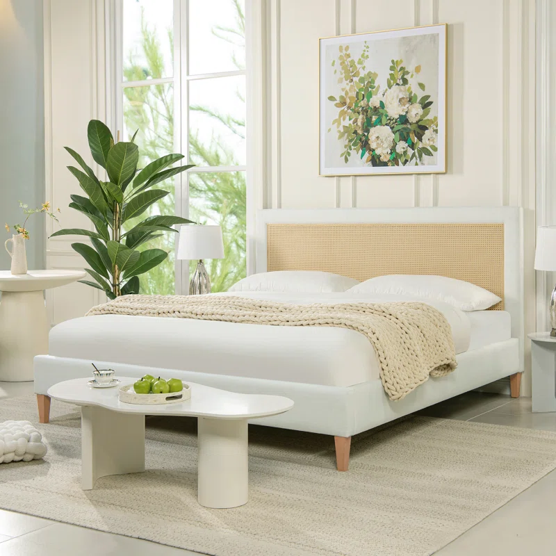 Solid Wood Rattan Bed For Bedroom | Cane Bed For Home -Nirmay - Akway Bedroom > Beds & Bed Frames (Image 7)