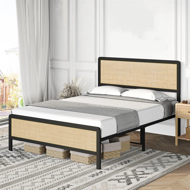 Solid Wood Rattan Bed For Bedroom | Cane Bed For Home -Lakit - Akway Bedroom > Beds & Bed Frames (Image 1)