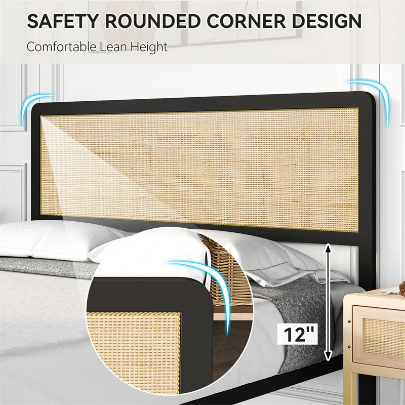 Solid Wood Rattan Bed For Bedroom | Cane Bed For Home -Lakit - Akway Bedroom > Beds & Bed Frames (Image 3)