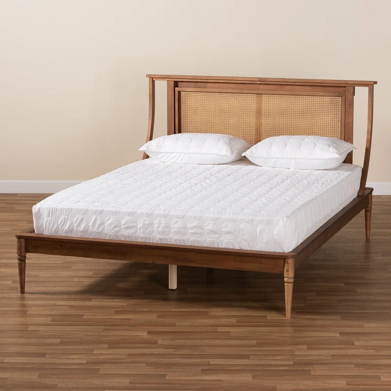 Solid Wood Rattan Bed For Bedroom | Cane Bed For Home -Purab - Akway