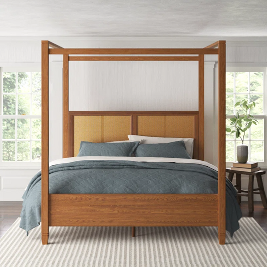 Solid Wood Rattan Bed For Bedroom | Cane Bed For Home -Navita - Akway