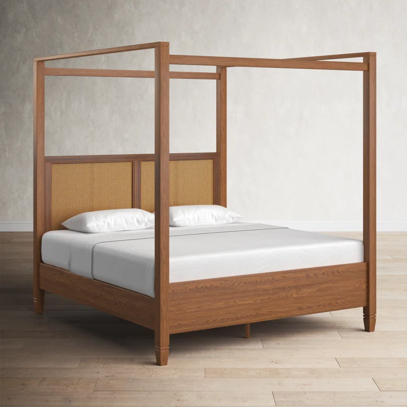 Solid Wood Rattan Bed For Bedroom | Cane Bed For Home -Navita - Akway