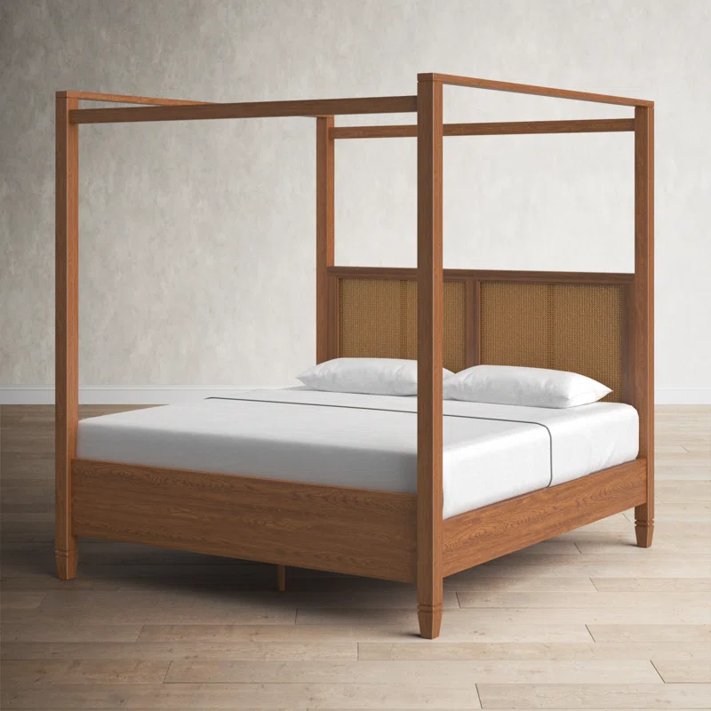 Solid Wood Rattan Bed For Bedroom | Cane Bed For Home -Navita - Akway