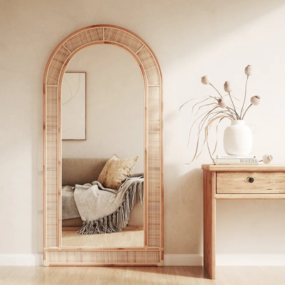Bamboo Floor Mirror for living room | Cane Floor Mirror | Rattan Mirror -Lalima - Akway Uncategorized (Image 1)