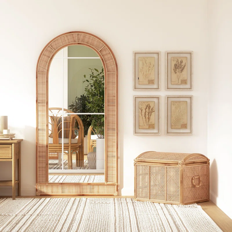 Bamboo Floor Mirror for living room | Cane Floor Mirror | Rattan Mirror -Lalima