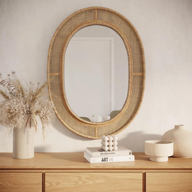 Bamboo Wall Mirror for living room | Cane Wall Mirror | Rattan Mirror -Paridhi - Akway Uncategorized (Image 1)