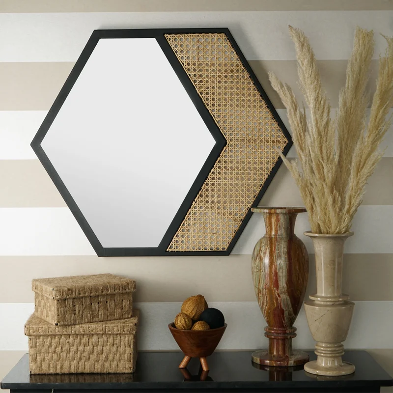 Bamboo Wall Mirror for living room | Cane Wall Mirror | Rattan Mirror -Sadhvi - Akway Uncategorized (Image 2)