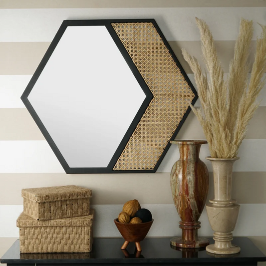 Bamboo Wall Mirror for living room | Cane Wall Mirror | Rattan Mirror -Sadhvi - Akway Uncategorized (Image 2)